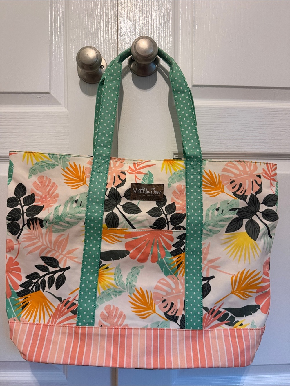 Matilda Jane Coral, Mint & Yellow Tropical Canvas Tote Golden Island